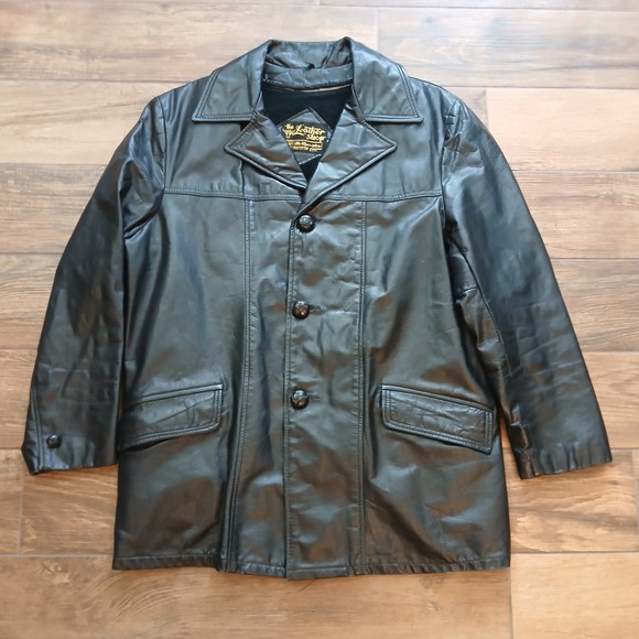 Vintage The Leather Shop Sears Jacket Mens 42R Black Leather Lined 70s 80s - Picture 1 of 12